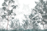 Tapet Personalizat Forest cu padure de foioase cu cer in ceata - FADED GREEN