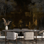 Tapet Personalizat Forest cu padure abstracta in pictura pe canvas - DARK GOLD FOREST