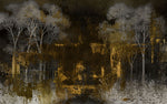 Tapet Personalizat Forest cu padure abstracta in pictura pe canvas - DARK GOLD FOREST