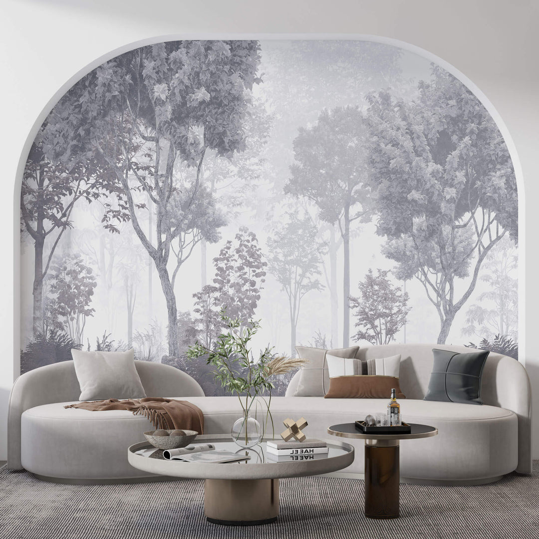 Tapet Personalizat Forest cu padure gri in ceata - GREY-BLUE FOREST