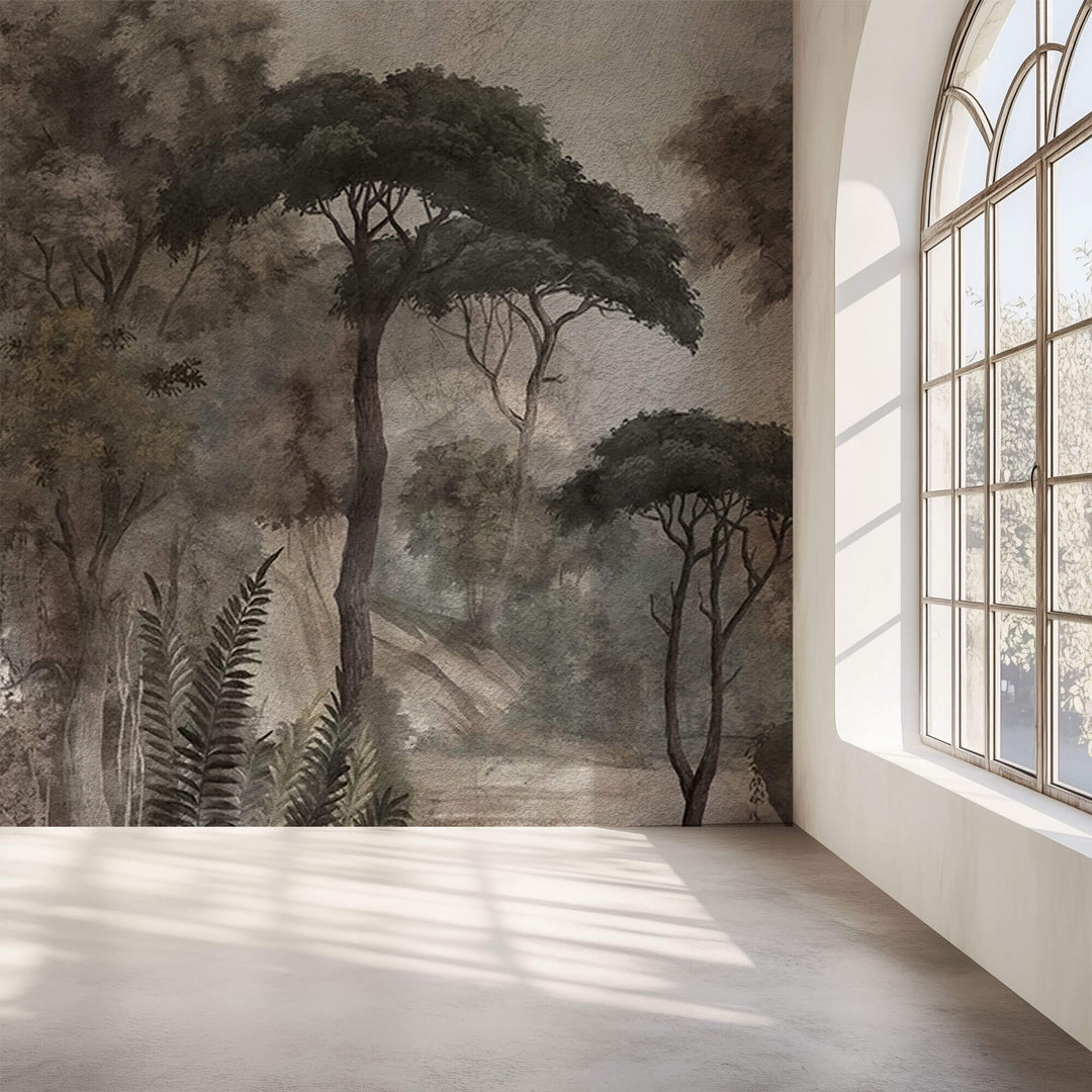 Tapet Personalizat Forest cu copaci inalti intr-o fresca veche - OLD FRESCO TREES