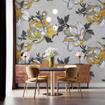 Tapet personalizat floral cu flori galbene in fundal gri grey 'n yellow