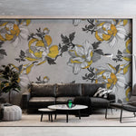Tapet personalizat floral cu flori galbene in fundal gri grey 'n yellow