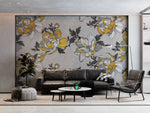 Tapet personalizat floral cu flori galbene in fundal gri grey 'n yellow