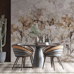 Tapet personalizat floral cu flori si fluturi in nuante de maro floral butterflies
