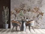 Tapet personalizat floral cu flori si fluturi in nuante de maro floral butterflies