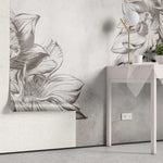 Tapet personalizat floral cu flori uscate sepia pe un fundal alb sepia sunflower