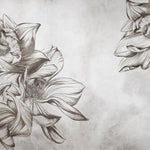 Tapet personalizat floral cu flori uscate sepia pe un fundal alb sepia sunflower