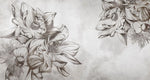 Tapet personalizat floral cu flori uscate sepia pe un fundal alb sepia sunflower