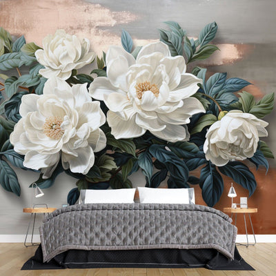 tapet personalizat floral cu flori stilizate cu accente 3d aducand profunzime si un efect modern decorului 3d floral accents