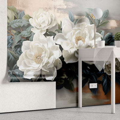 tapet personalizat floral cu flori stilizate cu accente 3d aducand profunzime si un efect modern decorului 3d floral accents