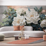 Tapet personalizat floral cu flori stilizate cu accente 3d aducand profunzime si un efect modern decorului 3d floral accents