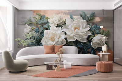 tapet personalizat floral cu flori stilizate cu accente 3d aducand profunzime si un efect modern decorului 3d floral accents