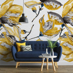 Tapet personalizat floral cu flori de magnolie in nuante vibrante de galben oferind o nota de prospetime si eleganta yellow magnolia