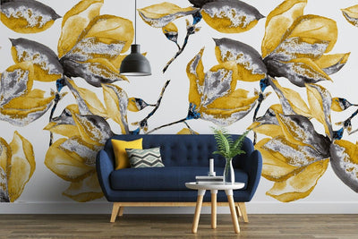 tapet personalizat floral cu flori de magnolie in nuante vibrante de galben oferind o nota de prospetime si eleganta yellow magnolia