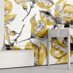 Tapet personalizat floral cu flori de magnolie in nuante vibrante de galben oferind o nota de prospetime si eleganta yellow magnolia