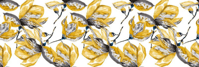 tapet personalizat floral cu flori de magnolie in nuante vibrante de galben oferind o nota de prospetime si eleganta yellow magnolia