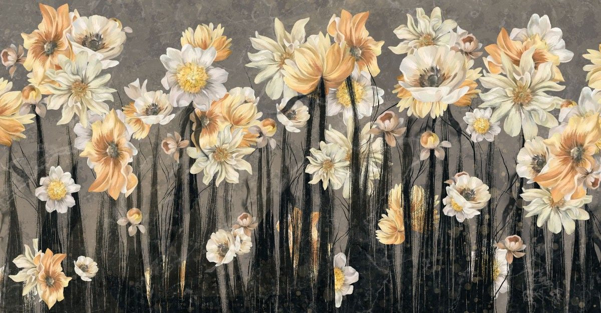 tapet personalizat floral cu flori de narcisa in tonuri luminoase aducand o senzatie de primavara si puritate daffodil light