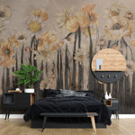 Tapet personalizat floral cu flori de narcisa in tonuri intunecate creand o atmosfera dramatica si sofisticata daffodil dark