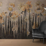 Tapet personalizat floral cu flori de narcisa in tonuri intunecate creand o atmosfera dramatica si sofisticata daffodil dark