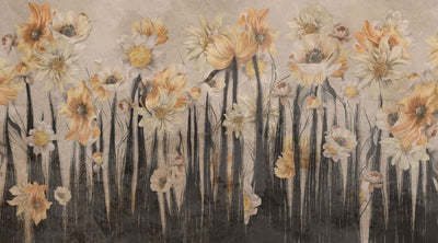 tapet personalizat floral cu flori de narcisa in tonuri intunecate creand o atmosfera dramatica si sofisticata daffodil dark