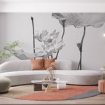 Fototapet personalizat floral cu flori in tonuri de gri cu un aspect delicat si artistic ideal pentru un decor calm grayscale blossom