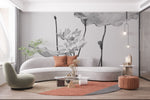 Fototapet personalizat floral cu flori in tonuri de gri cu un aspect delicat si artistic ideal pentru un decor calm grayscale blossom