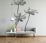 Fototapet personalizat floral cu flori stilizate in nuante de gri cu un aspect delicat si artistic grayscale flowers