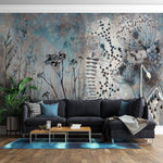 Tapet personalizat floral cu flori de camp in nuante delicate de albastru creand o atmosfera senina si proaspata blue wildflowers