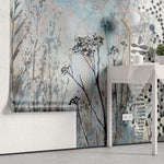 Tapet personalizat floral cu flori de camp in nuante delicate de albastru creand o atmosfera senina si proaspata blue wildflowers