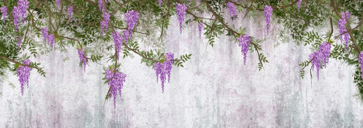 tapet personalizat floral cu flori de wisteria ce acopera un perete creand o imagine luxurianta si un sentiment de gradina interioara wisteria wall