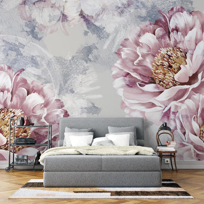 tapet personalizat floral cu bujori infloriti in tonuri bogate si vibrante emanand eleganta si opulenta bloomed peonies