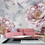 Tapet personalizat floral cu bujori infloriti in tonuri bogate si vibrante emanand eleganta si opulenta bloomed peonies