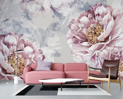 tapet personalizat floral cu bujori infloriti in tonuri bogate si vibrante emanand eleganta si opulenta bloomed peonies