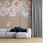 Tapet personalizat floral cu flori stilizate cu o textura ce aminteste de desenul cu creionul oferind un aspect artistic si original crayon blossom