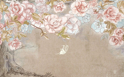 tapet personalizat floral cu flori stilizate cu o textura ce aminteste de desenul cu creionul oferind un aspect artistic si original crayon blossom
