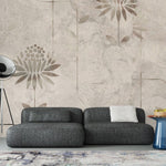 Tapet personalizat floral cu flori minimalist stilizate pe un fundal cu aspect de stucada pentru un design modern si aerisit minimalist stucco flowers
