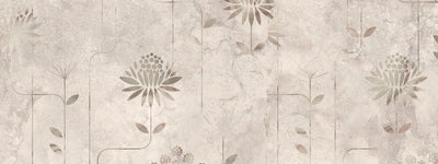 tapet personalizat floral cu flori minimalist stilizate pe un fundal cu aspect de stucada pentru un design modern si aerisit minimalist stucco flowers