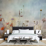 Tapet personalizat floral cu flori de camp pictate in nuante deschise ce aduc o nota de prospetime si o eleganta rustica painted wildflowers light