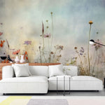 Tapet personalizat floral cu flori de camp pictate in nuante deschise ce aduc o nota de prospetime si o eleganta rustica painted wildflowers light