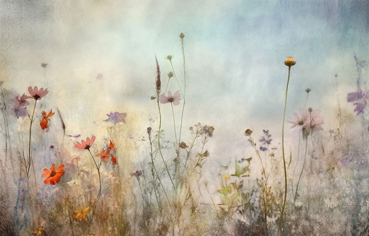 tapet personalizat floral cu flori de camp pictate in nuante deschise ce aduc o nota de prospetime si o eleganta rustica painted wildflowers light