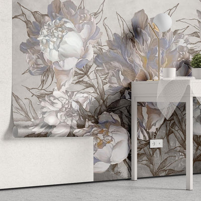 tapet personalizat floral cu flori de bujor intr un stil artistic cu petale ample si culori vibrante emanand eleganta si creativitate artsy peonies