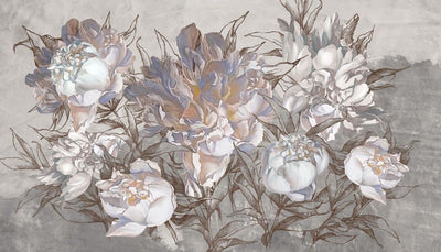 tapet personalizat floral cu flori de bujor intr un stil artistic cu petale ample si culori vibrante emanand eleganta si creativitate artsy peonies