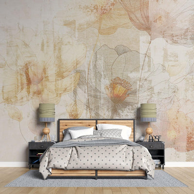 tapet personalizat floral cu flori stilizate cu o textura ce aminteste de in oferind un aspect natural si o senzatie calda linen flowers