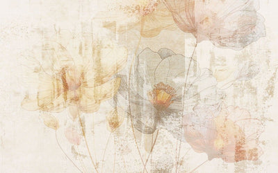 tapet personalizat floral cu flori stilizate cu o textura ce aminteste de in oferind un aspect natural si o senzatie calda linen flowers