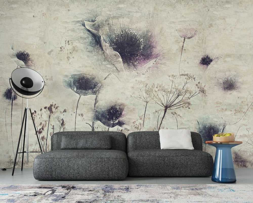 Tapet personalizat floral cu o ilustratie a unei flori in stil acuarela cu un efect de cerneala ce se difuzeaza aducand un plus de originalitate ink bloom