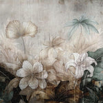 Tapet personalizat floral cu flori stilizate pe un fundal ce imita o fresca oferind un aspect clasic si atemporal fresco flowers