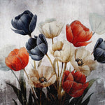 Tapet personalizat floral cu flori de lalea in nuante de negru si rosu creand un contrast puternic si o declaratie de stil indrazneata black 'n red tulips