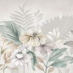 Tapet personalizat floral cu flori stilizate pe un fundal cu aspect de finisaj stucco in tonuri pastelate pentru un decor elegant si subtil soft stucco flowers