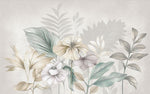 Tapet personalizat floral cu flori stilizate pe un fundal cu aspect de finisaj stucco in tonuri pastelate pentru un decor elegant si subtil soft stucco flowers